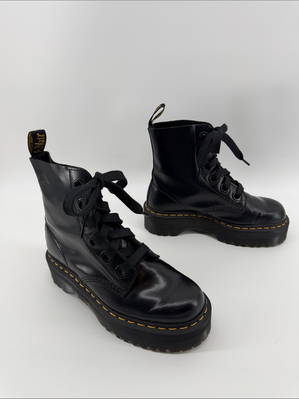 Dr. Martens Molly Leather Platform Boots in Black 8 S18
